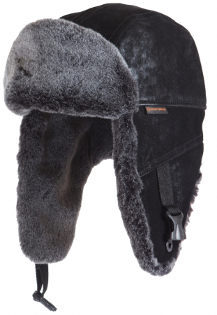 Шапка ушанка зимняя Енисей цвет Черный ткань Замша (Размер 56-58 )